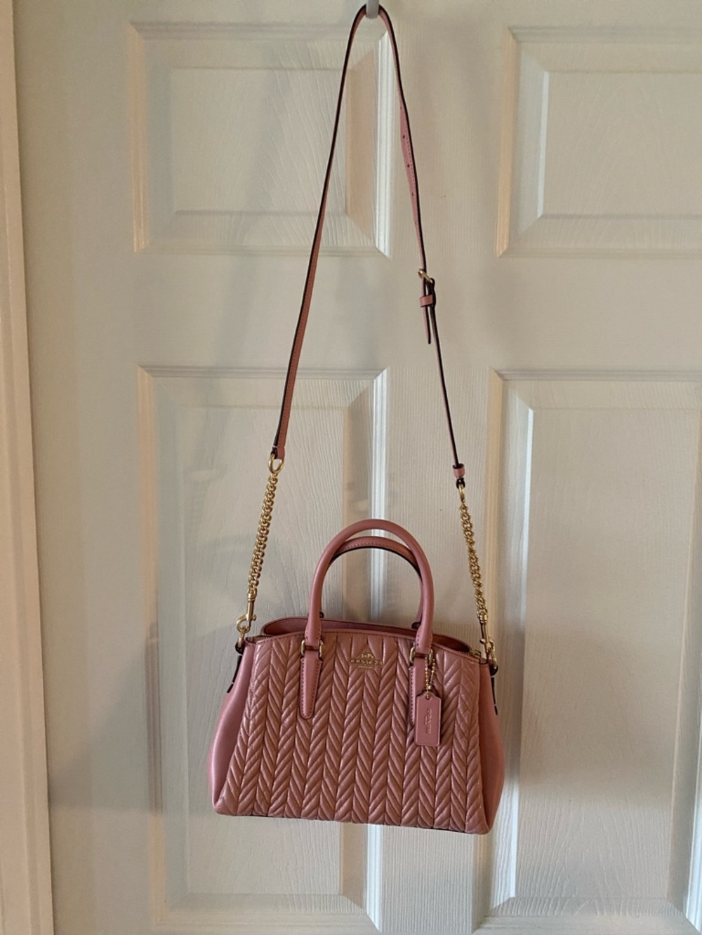 Coach Quilted Satchel Handbag - Blush Pink with Gold Hardware